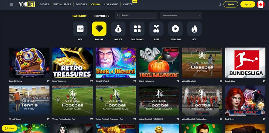 Page d'accueil du Casino Yonibet France