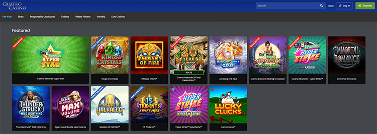 Page d'accueil du Quatro Casino France